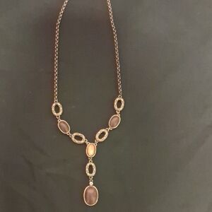Gold-Tone Brown Stone Y-Necklace